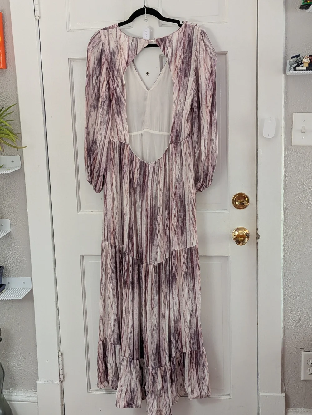 Tart NWT Boho Tie Dye Maxi Dress Open Back Balloon Sleeve Size L - Picture 6 of 6